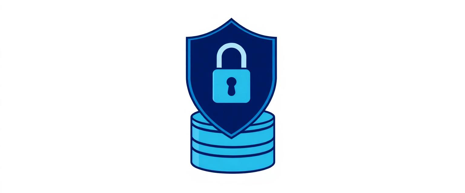 Illustration of a shield and padlock protecting a database stack