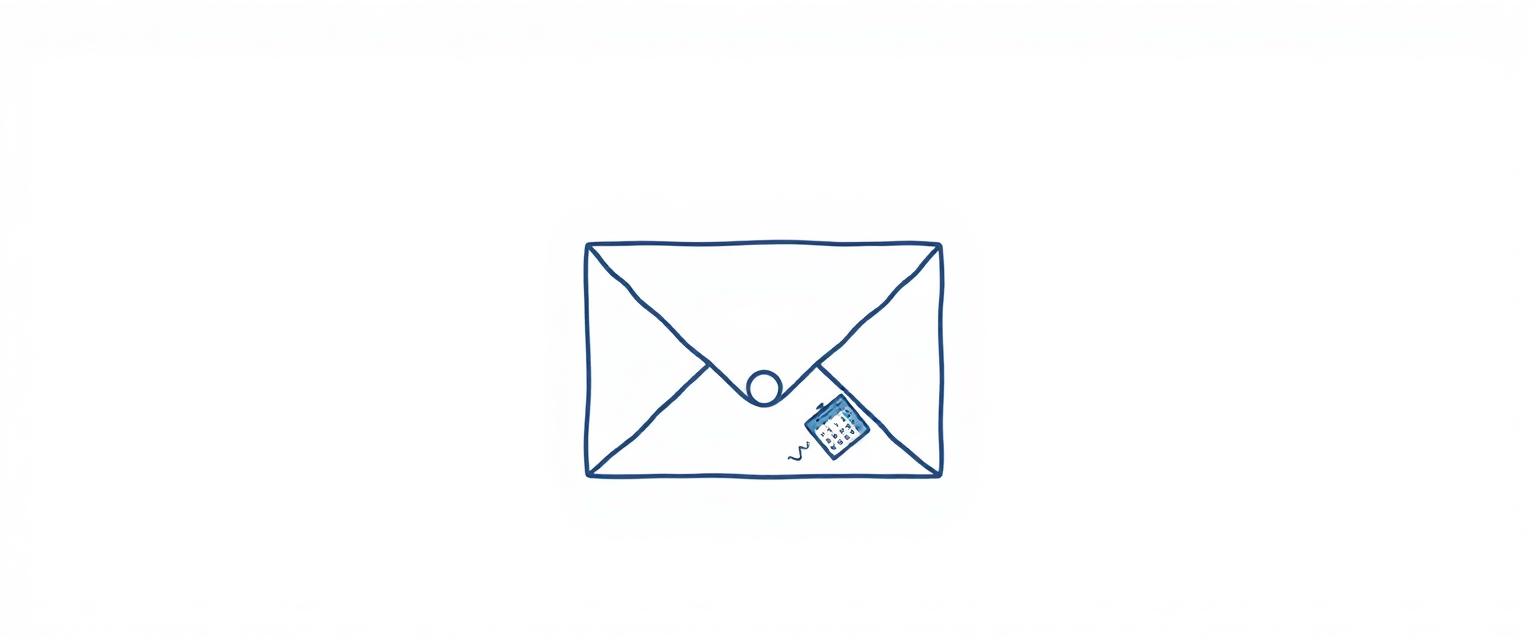 Illustration of a handwritten greeting card envelope with a calendar trigger